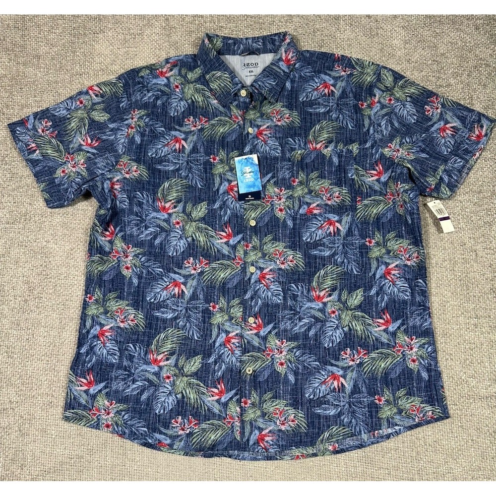 Izod Saltwater Shirt‎ Mens XXL Blue Hawaiian Dockside Chambray Beach Vacation